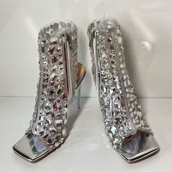 Cattleyas Silver Rhinestone Heel Booties - Picture 5 of 7